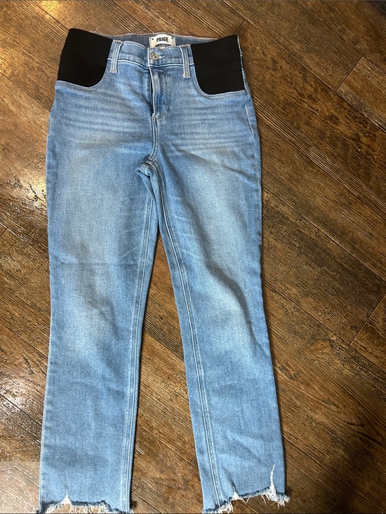 PAIGE Denim - PAIGE Light Blue Straight-Leg with Black Waist stretch panels “maternity” EUC